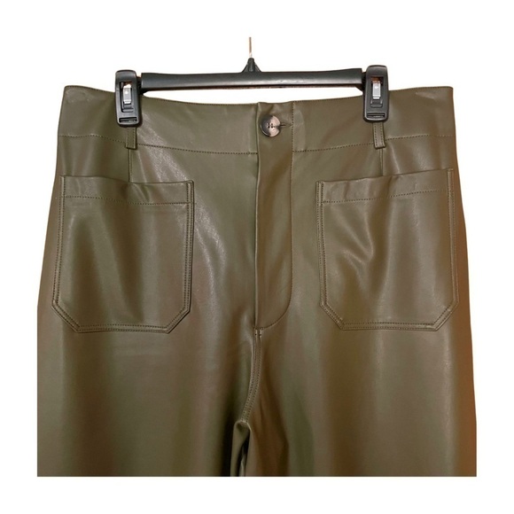 NWT Anthropologie Maeve Collete Green Faux Leather Crop Wide Leg Pants Size 32 - Picture 7 of 14